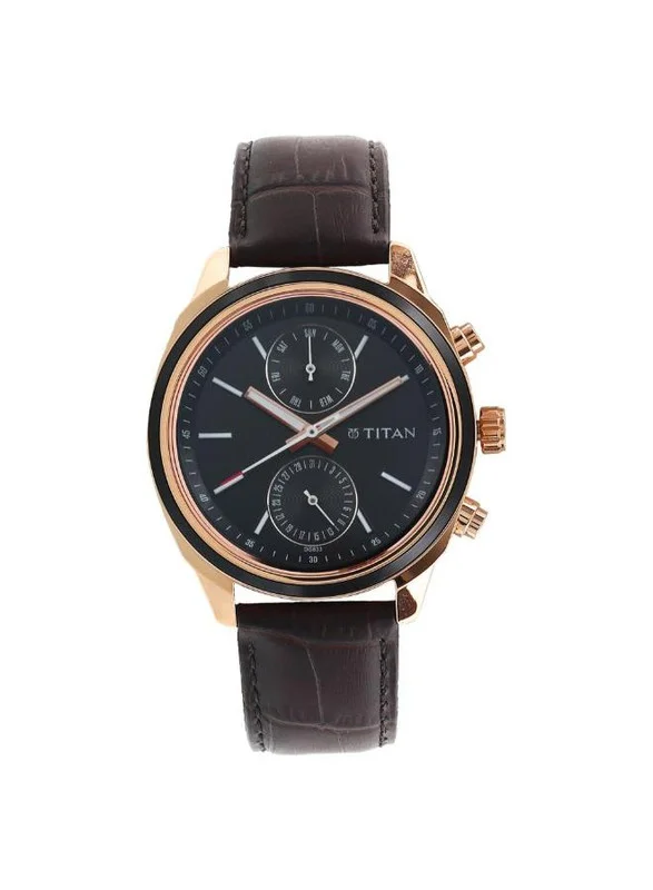 تيتان ساعة يد جلدية للرجال بتصميم دائري